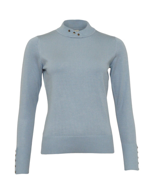 126 163 BUTTON TURTLE NECK CROSS V BUTTON SLEEVE JUMPER Blue