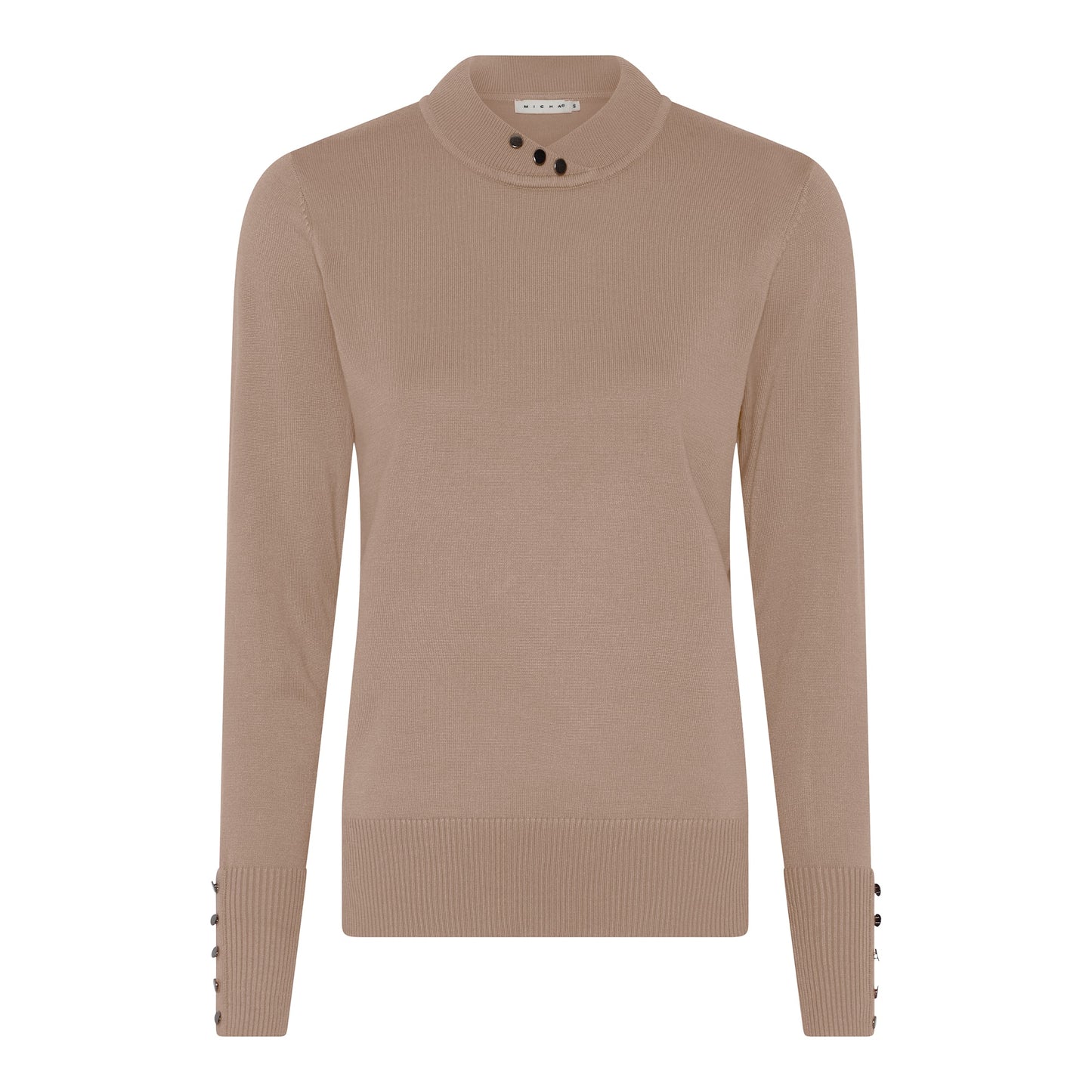 126 163 BUTTON TURTLE NECK CROSS V BUTTON SLEEVE JUMPER Camel
