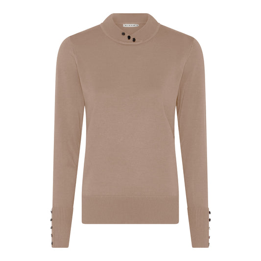 126 163 BUTTON TURTLE NECK CROSS V BUTTON SLEEVE JUMPER Camel