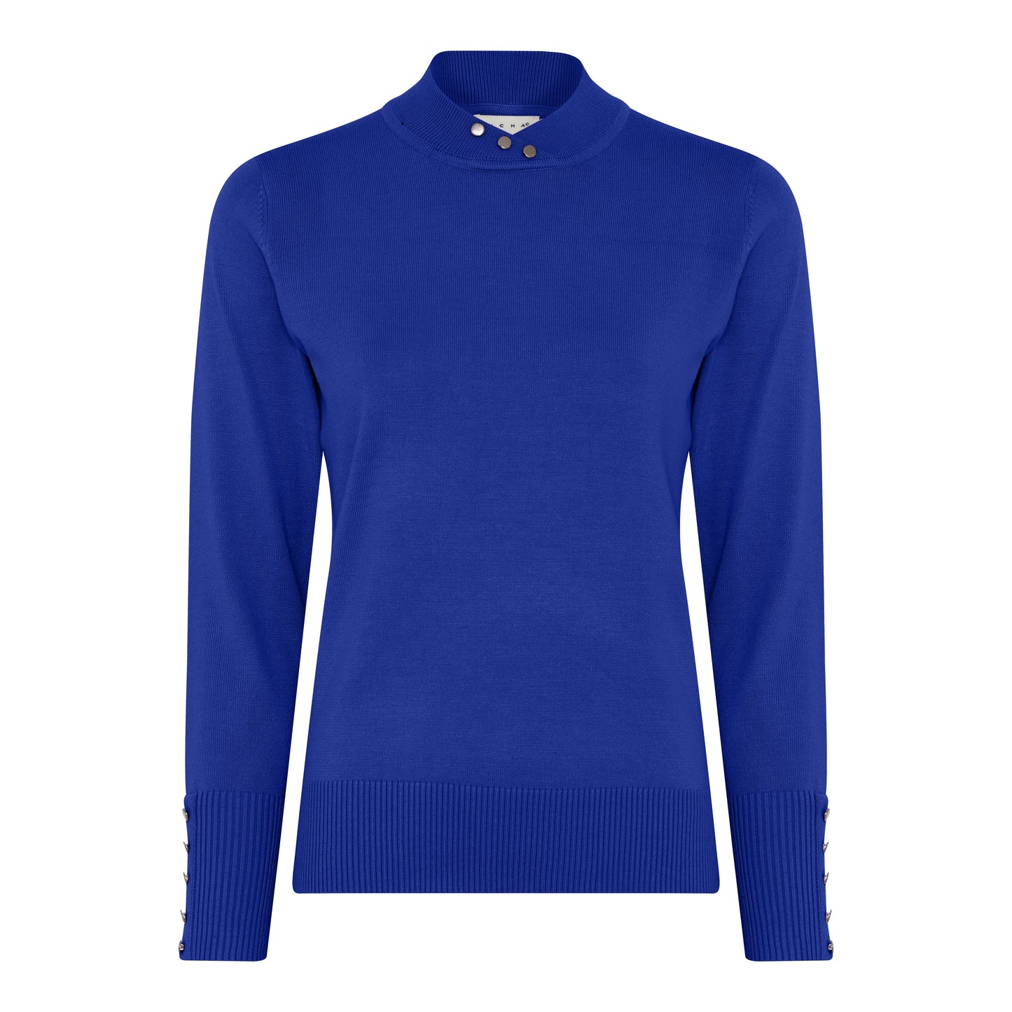 126 163 BUTTON TURTLE NECK CROSS V BUTTON SLEEVE JUMPER Cobalt-Blue