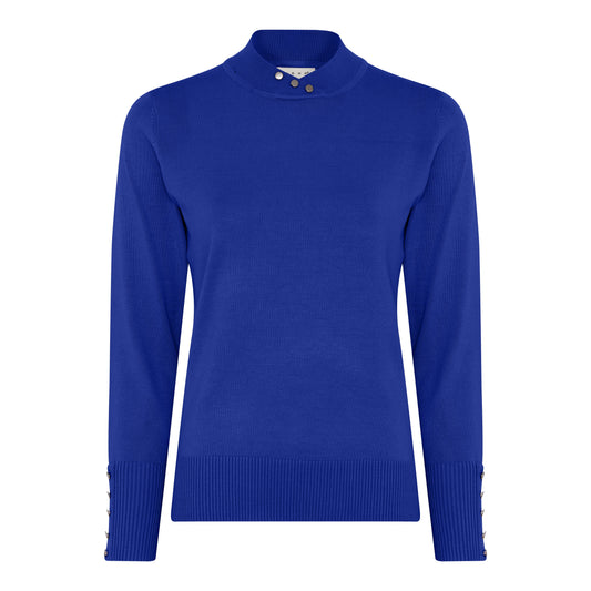 126 163 BUTTON TURTLE NECK CROSS V BUTTON SLEEVE JUMPER Cobalt-Blue