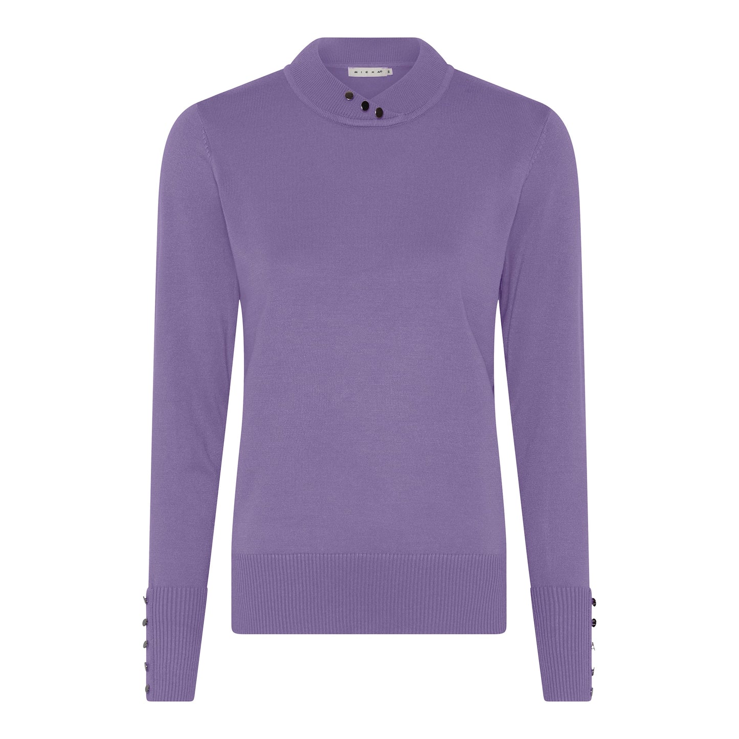 126 163 BUTTON TURTLE NECK CROSS V BUTTON SLEEVE JUMPER Lilac