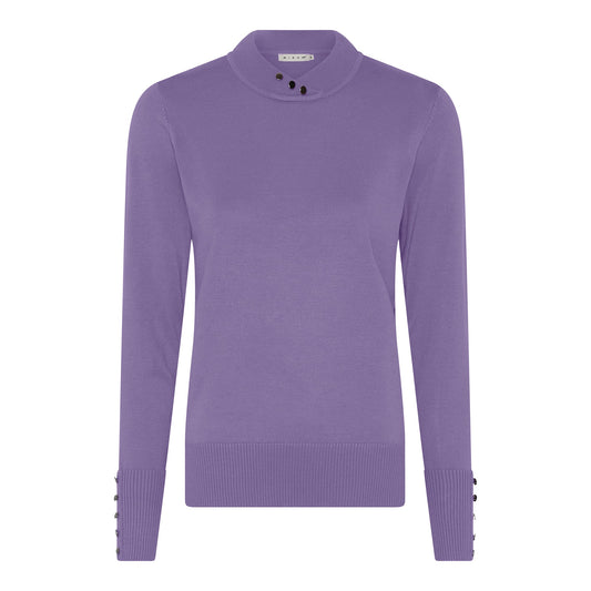 126 163 BUTTON TURTLE NECK CROSS V BUTTON SLEEVE JUMPER Lilac
