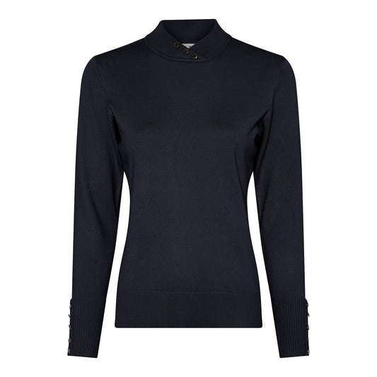 126 163 BUTTON TURTLE NECK CROSS V BUTTON SLEEVE JUMPER Navy