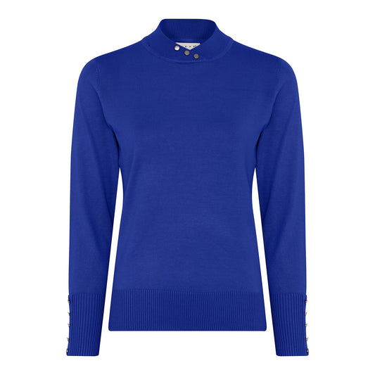 126 163 BUTTON TURTLE NECK CROSS V BUTTON SLEEVE JUMPER DARK BLUE