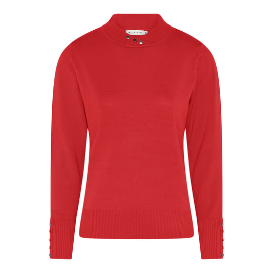 126 163 BUTTON TURTLE NECK CROSS V BUTTON SLEEVE JUMPER Wine-Red