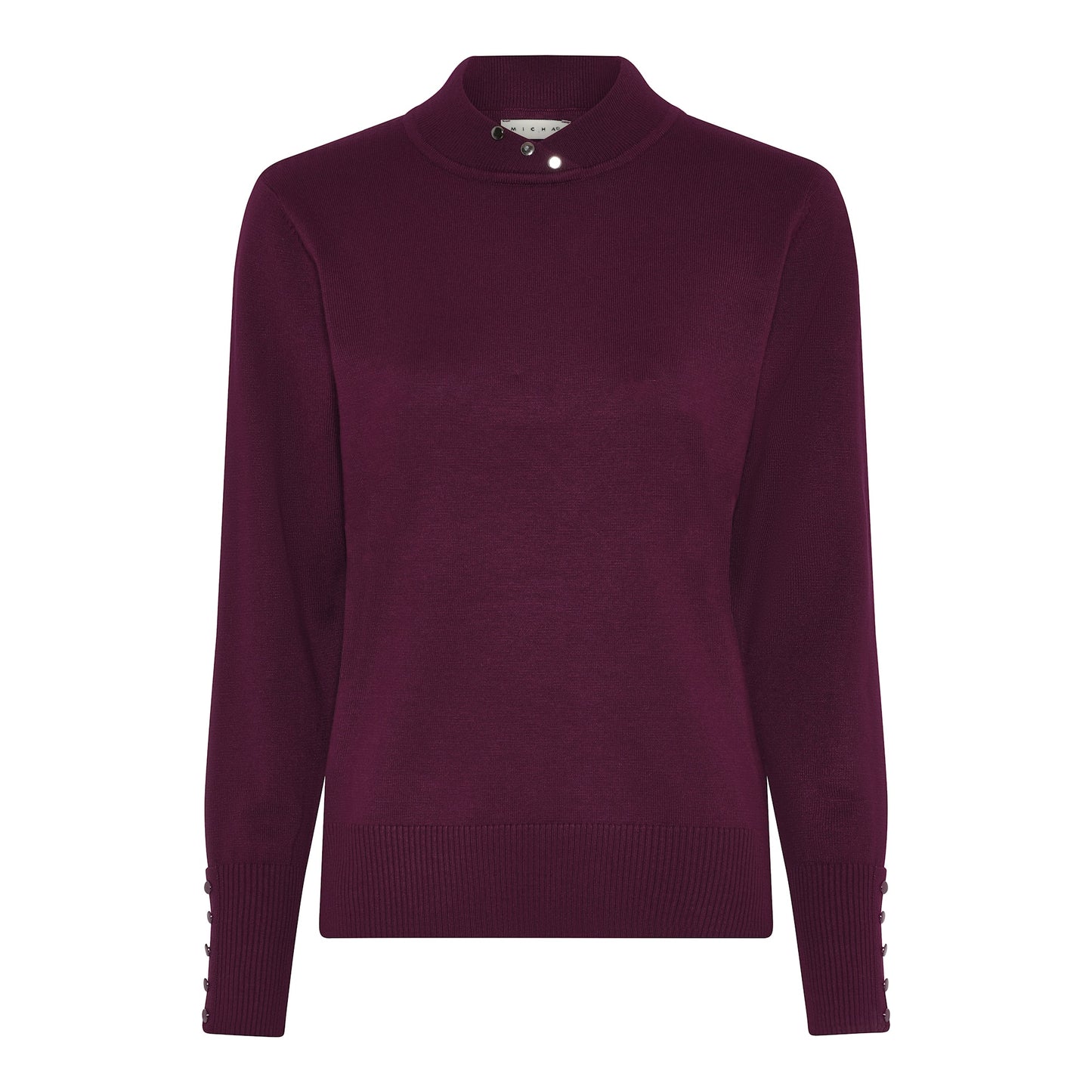 126 163 BUTTON TURTLE NECK CROSS V BUTTON SLEEVE JUMPER Aubergine