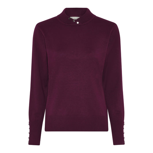 126 163 BUTTON TURTLE NECK CROSS V BUTTON SLEEVE JUMPER Aubergine