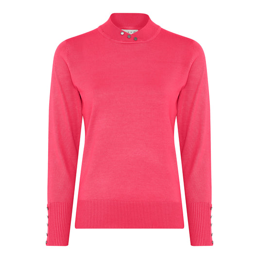 126 163 BUTTON TURTLE NECK CROSS V BUTTON SLEEVE JUMPER Pink