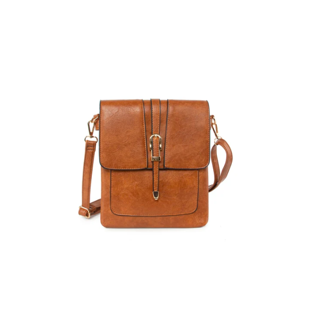 1307-White 1307 Small Square Cross Body White Tan
