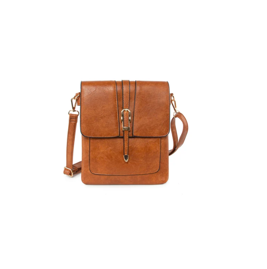 1307-White 1307 Small Square Cross Body White Tan