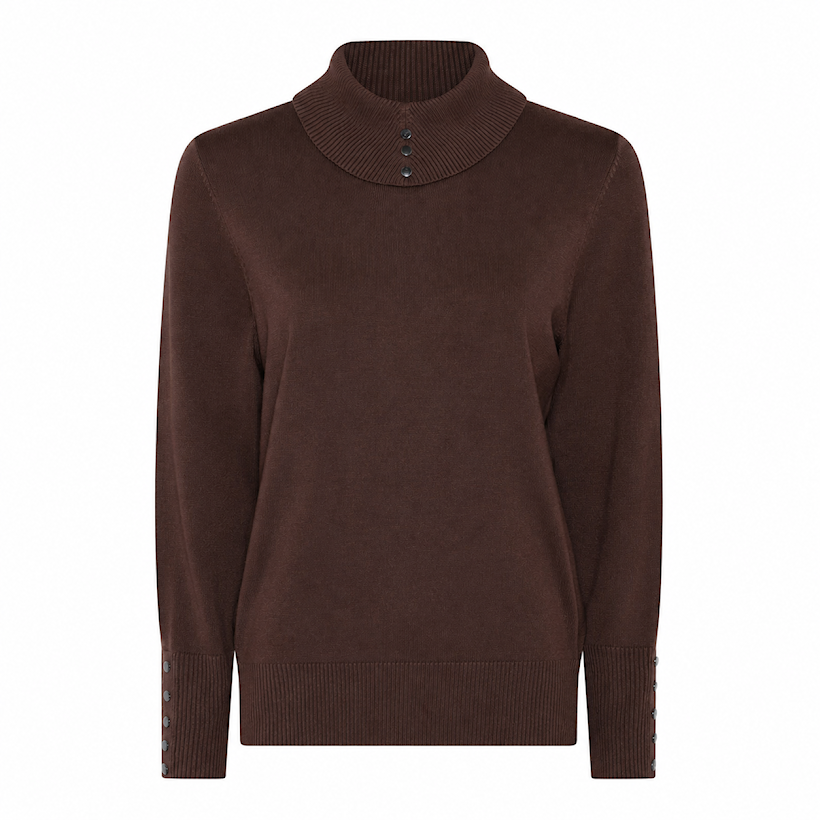 132 171 COWL NECK WITH BUTTON DETAIL Brown
