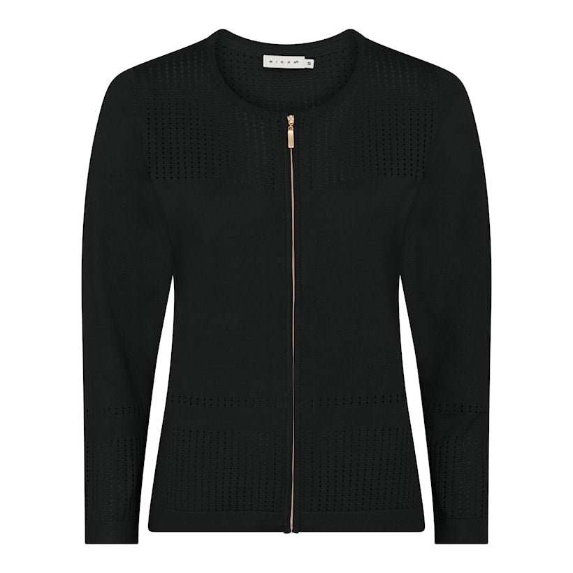 144-205 O-NCK L/S ZIP UP CARDIGAN Black