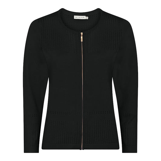 144-205 O-NCK L/S ZIP UP CARDIGAN Black