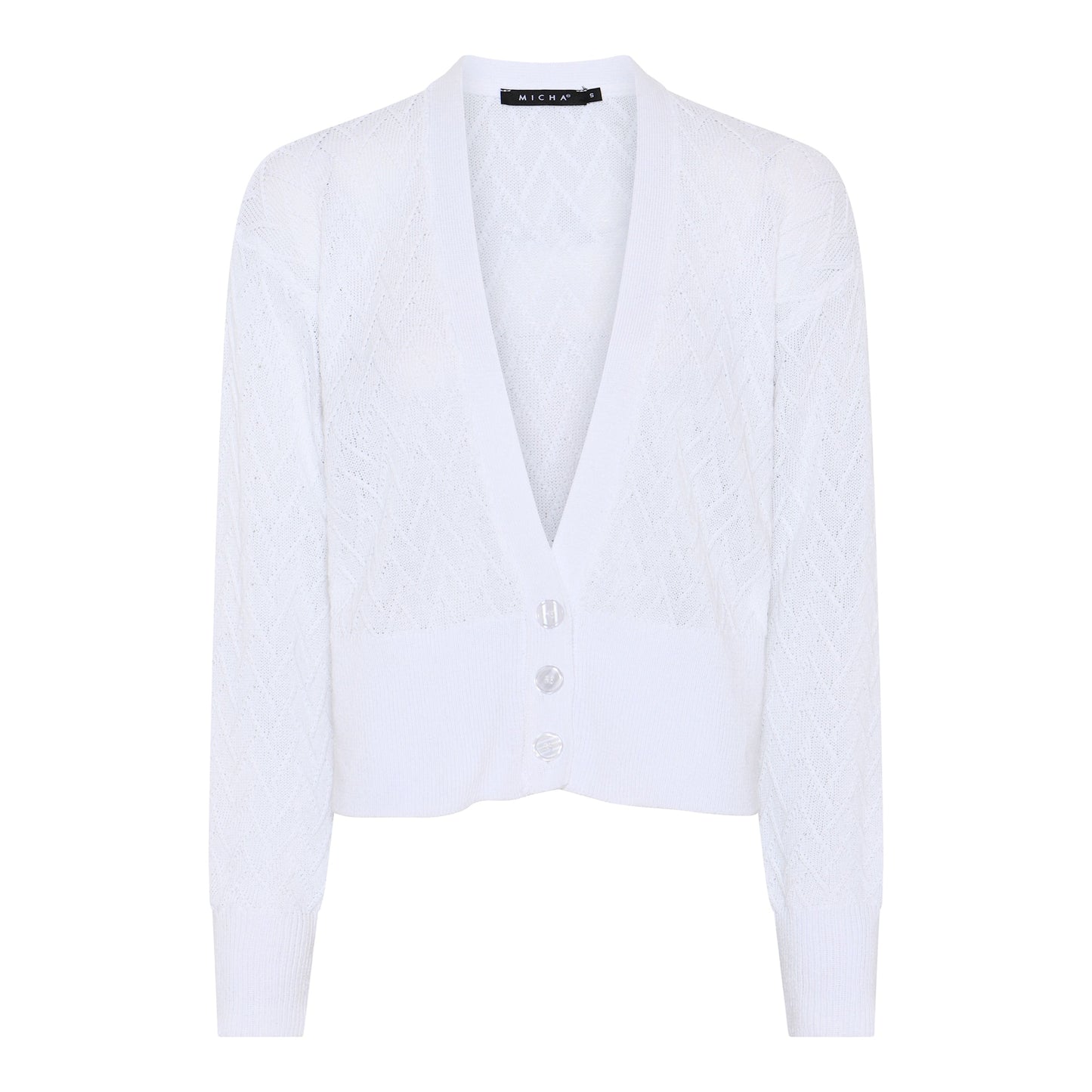 144 216 Short Fitted Waist Crochet Cardi White