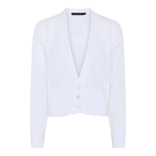 144 216 Short Fitted Waist Crochet Cardi White