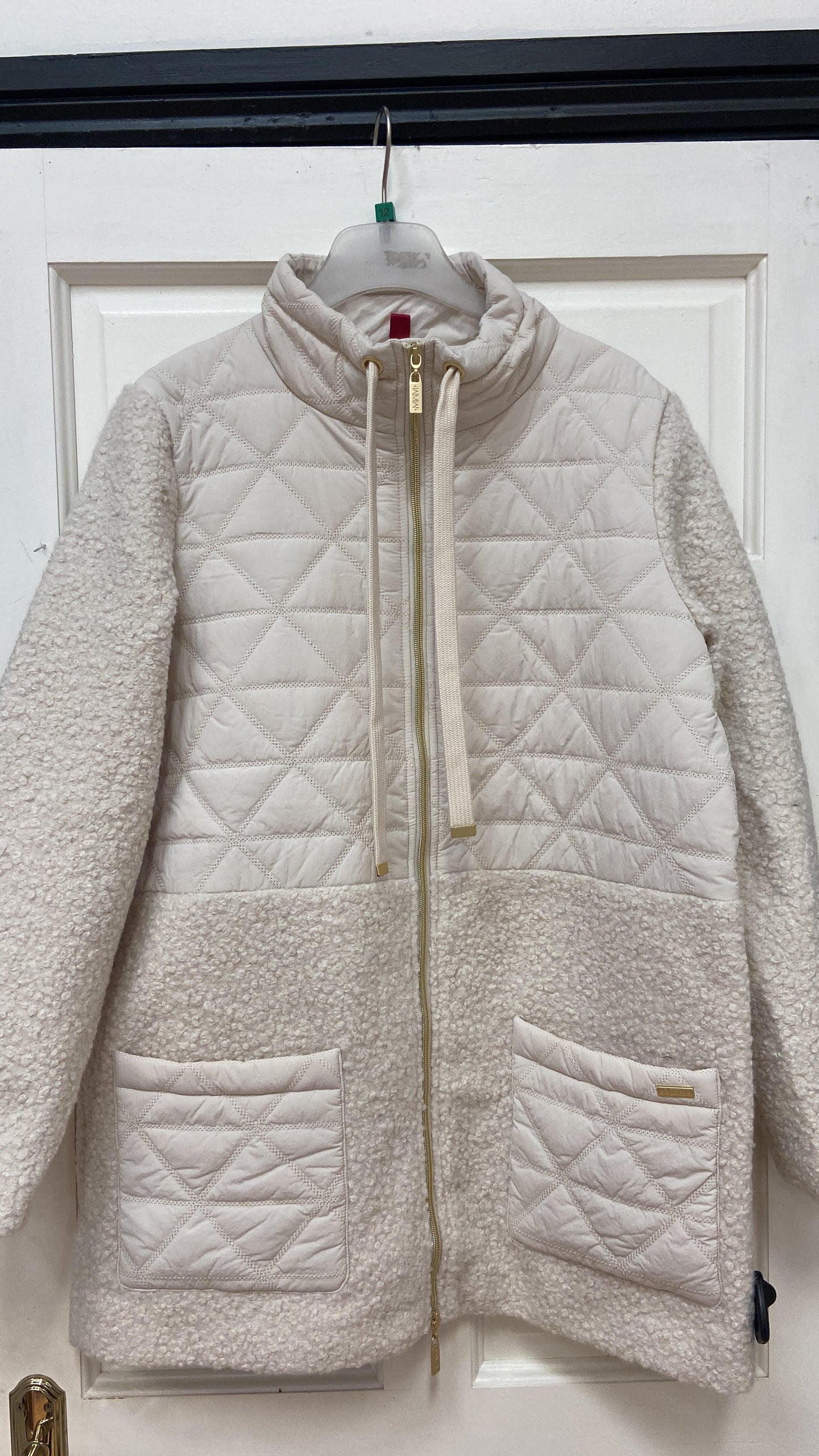 144 286 TEDDY FLEECE/TAFFETA MID LENGTH COAT Beige