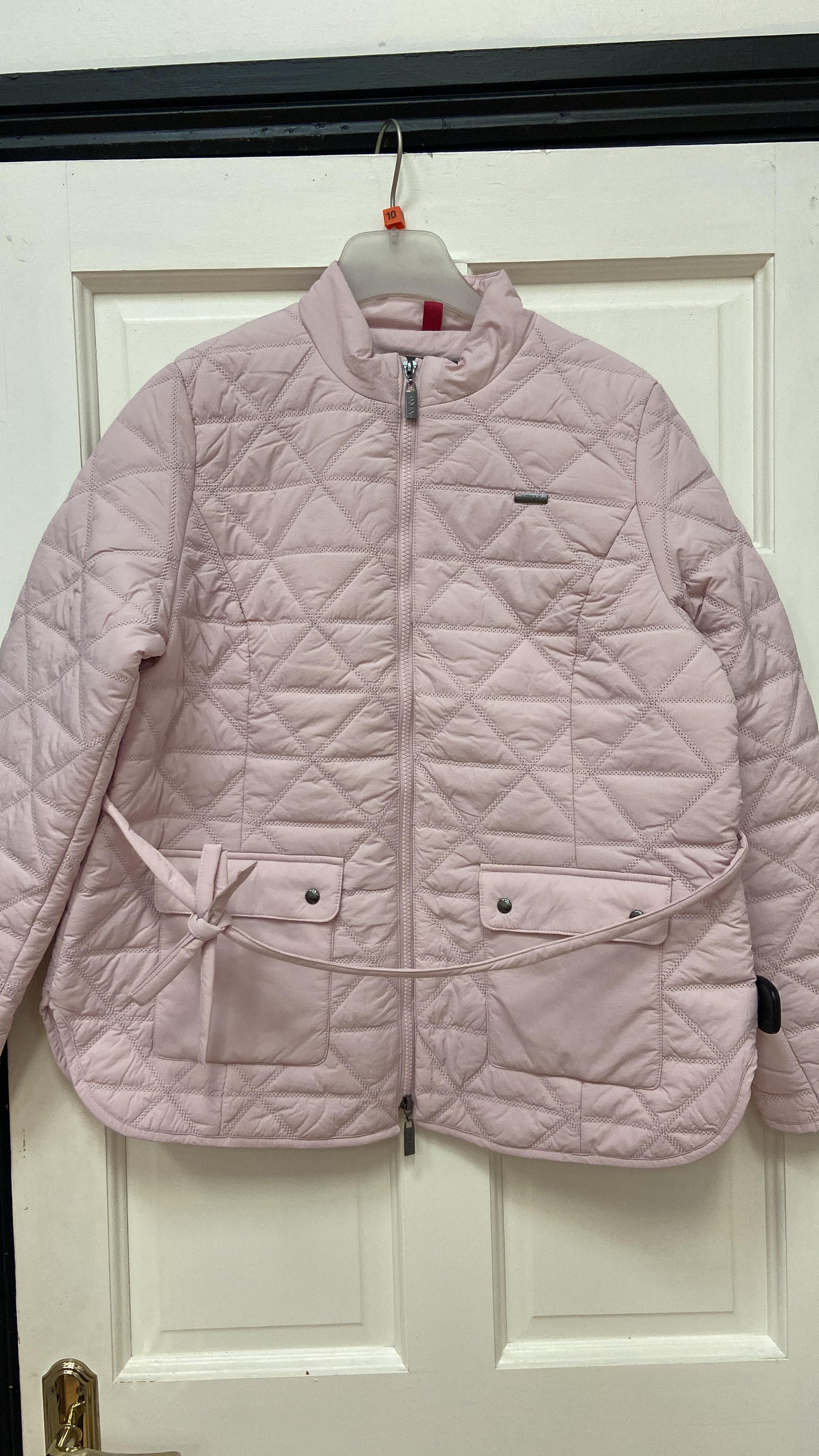 144 295 SHORT QUILTED ROUND HEM ROPE BELT JACKET Rose