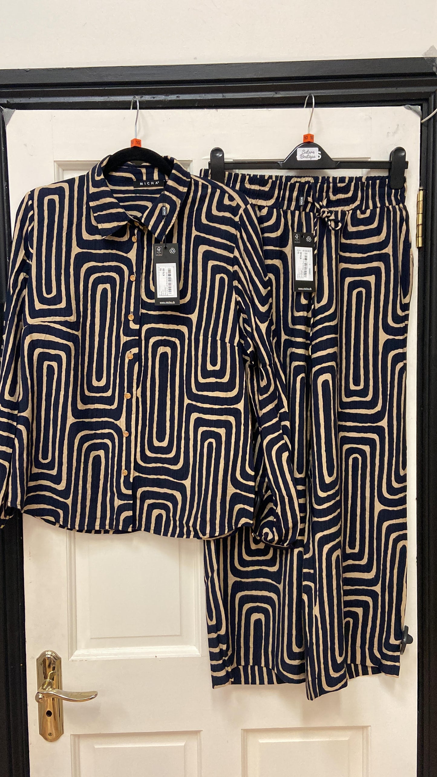 144 817 7/8 LENGHT PRINTED PULL UP TROUSERS Navy/Beige