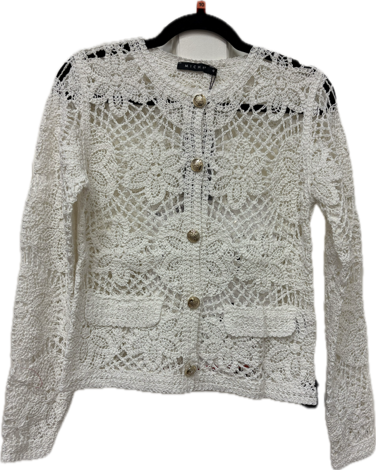 144 201 Fancy Crochet Cardi Gold Buttons Offwhi/Latte