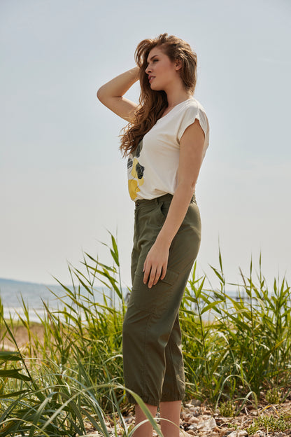6444/6273 Elastic Hem Cotton Stretch Trs Khaki