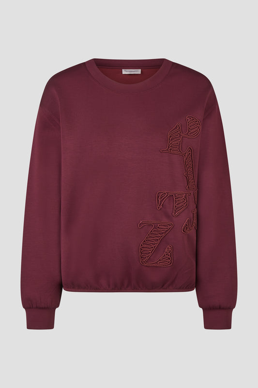 15252062 ROPE LETTER MOTIF DESIGN O-NECK SWEAT TOP WINE