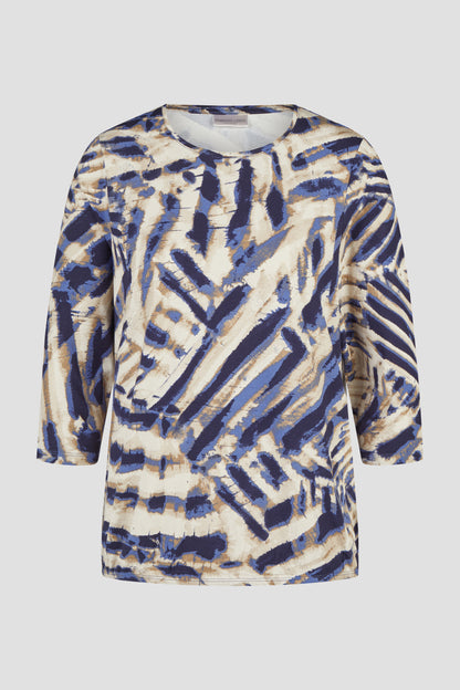 15924062 LONG SLEEVE PRINTED O-NECK TOP ELASTIC BOTTOM Blue/Beige