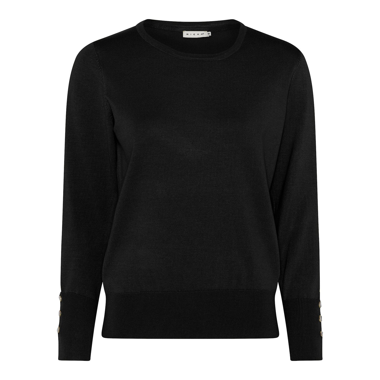161 157 Crew Neck Basic Jumper Button Sl Black