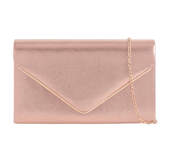 1616 SUEDE EFFECT METAL TRIM ENVELOPE CLUTCH Champagne
