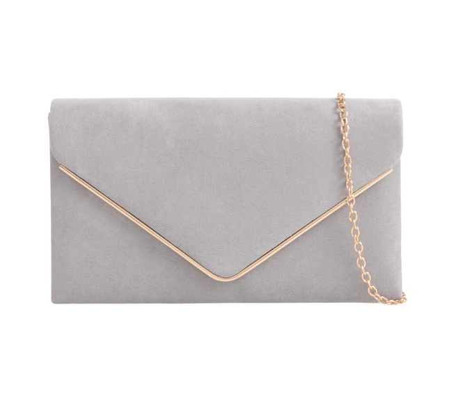 1616 SUEDE EFFECT METAL TRIM ENVELOPE CLUTCH Grey
