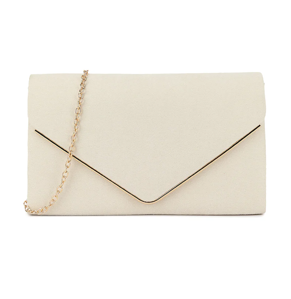 1616 SUEDE EFFECT METAL TRIM ENVELOPE CLUTCH Ivory