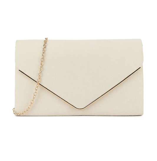 1616 SUEDE EFFECT METAL TRIM ENVELOPE CLUTCH Ivory