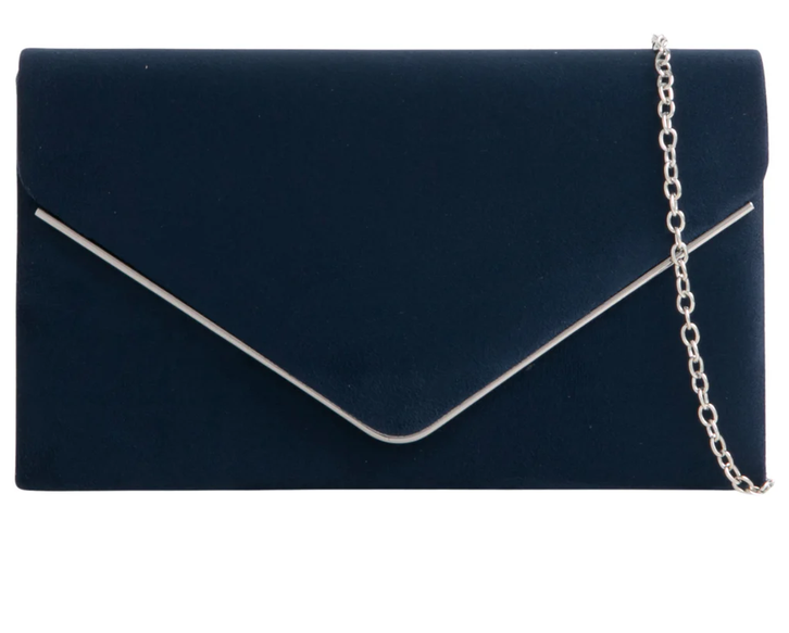 1616 SUEDE EFFECT METAL TRIM ENVELOPE CLUTCH Navy