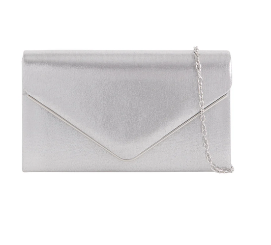 1616 SUEDE EFFECT METAL TRIM ENVELOPE CLUTCH Silver