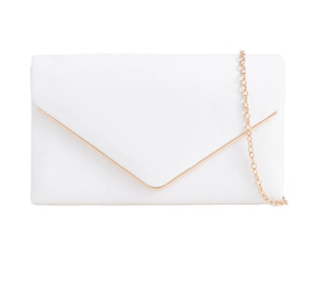1616 SUEDE EFFECT METAL TRIM ENVELOPE CLUTCH White