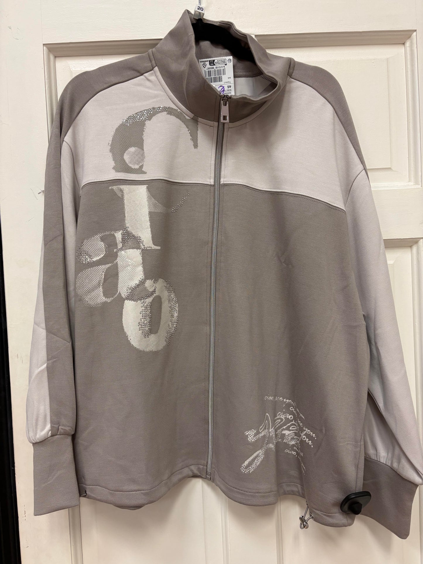 16292062 BLING MOTIF ZIP UP SWEAT TOP Beige