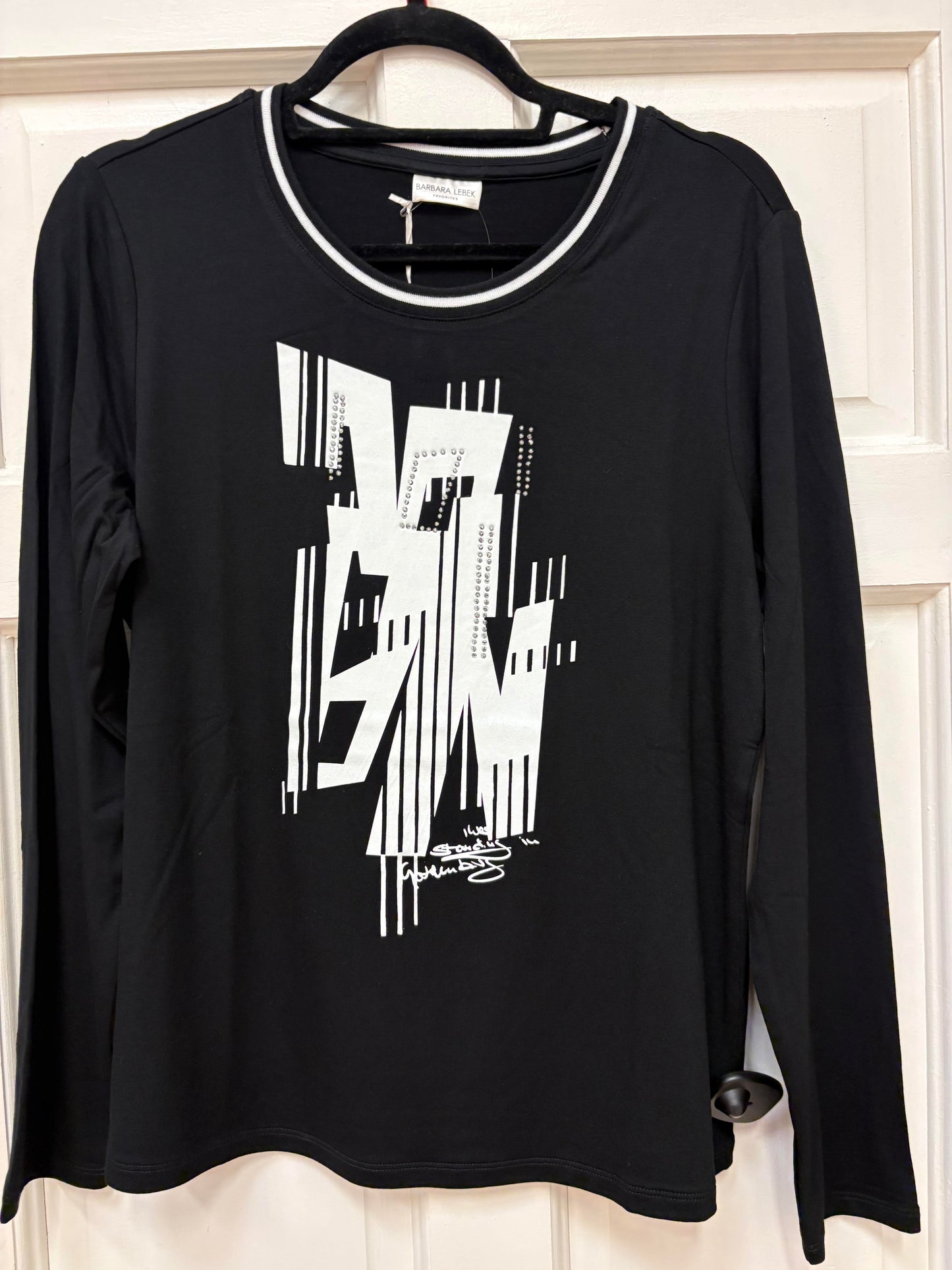 16457062 MOTIF O-NECK LONG SLEEVE TOP Black/White