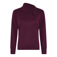 166 172 Split Neck Button Detail Jumper Aubergine