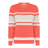 174 125 Knit Design O-Neck Stripe Jumper Coral/Beige