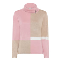 176 130 Zip Polo Neck Colour Block Jumpe Beige/Pink