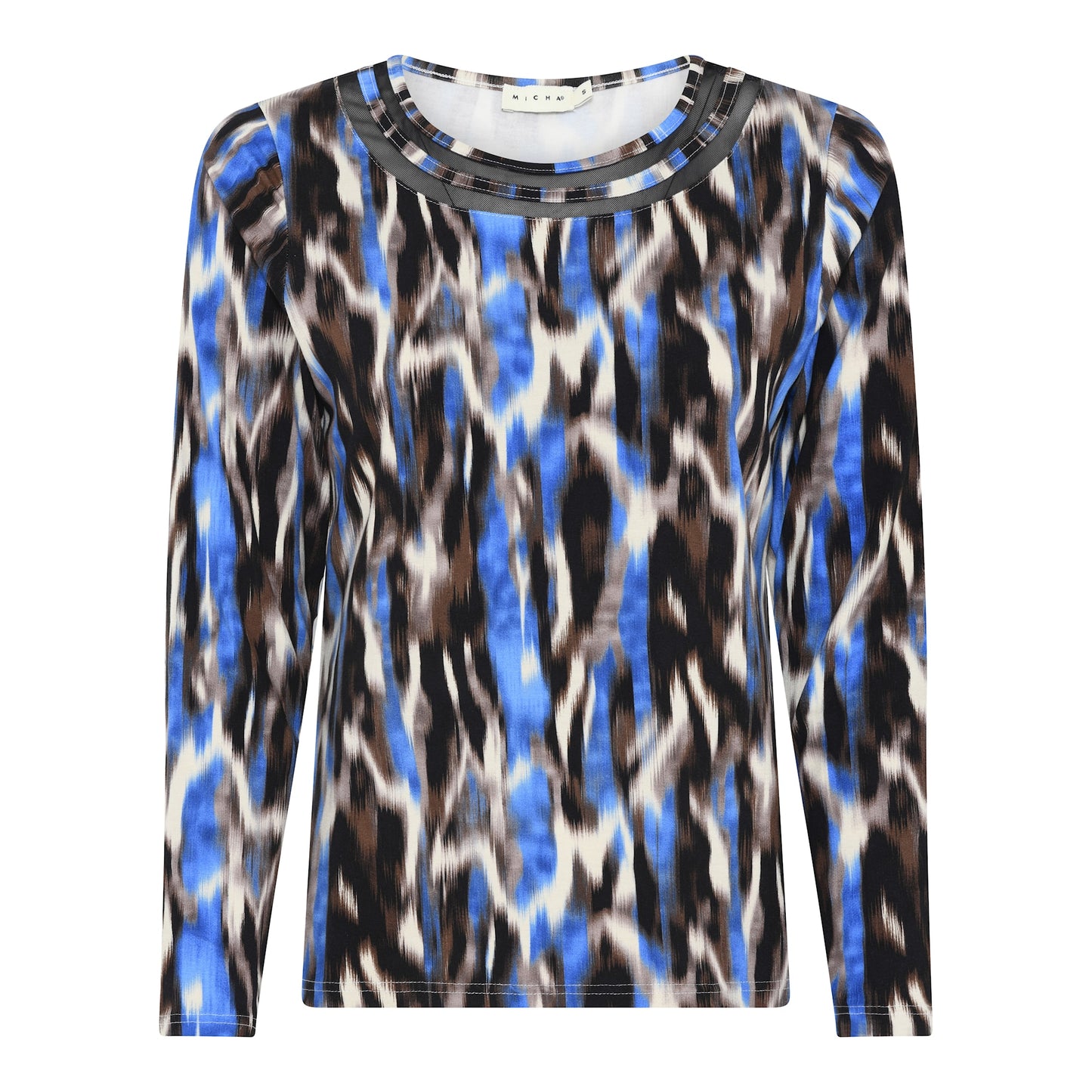 179 184 Print Mesh Neck L/S Slve Top Blue