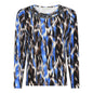 179 184 Print Mesh Neck L/S Slve Top Blue