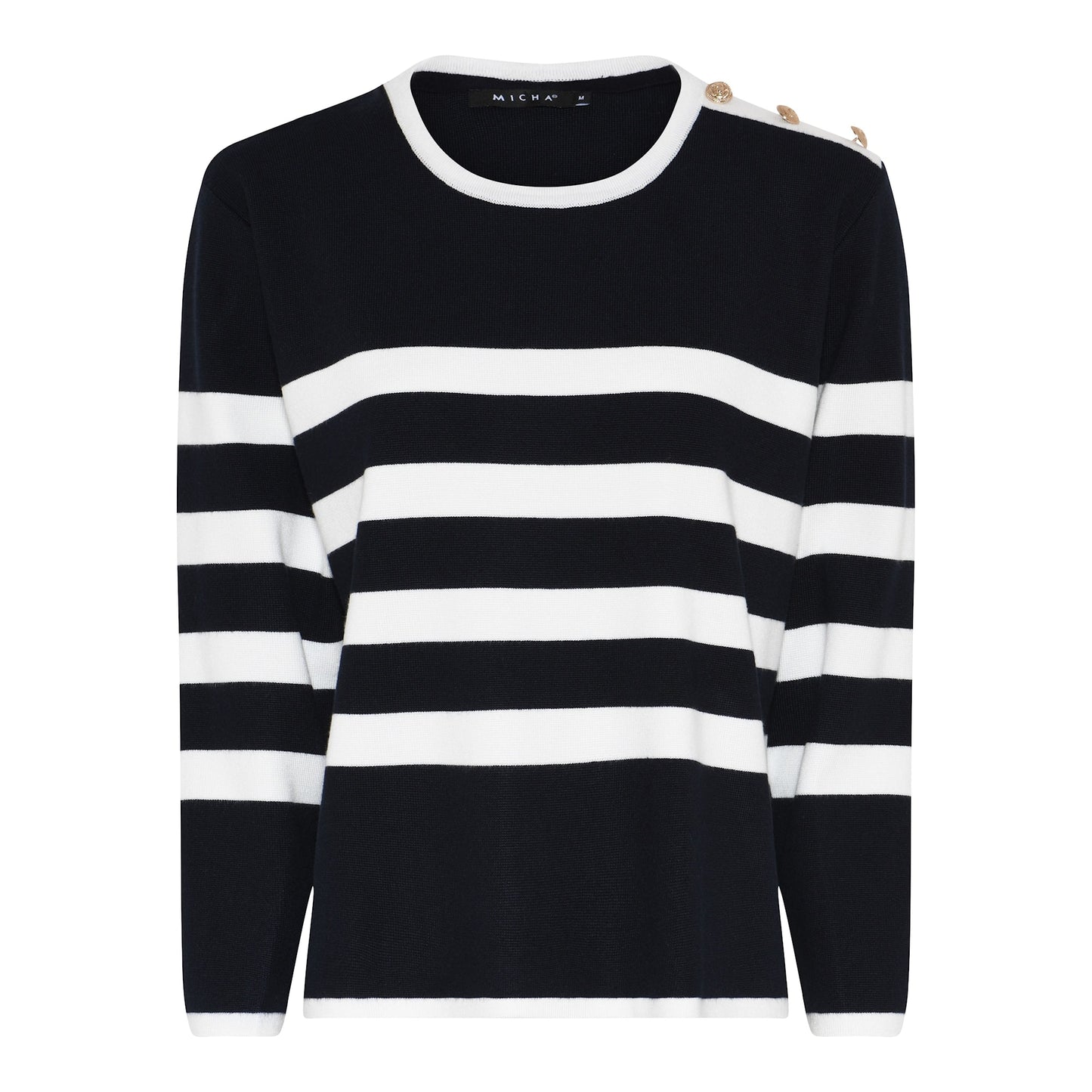 179 110 Stripe 3 Button Shoulder Jumper Navy/White