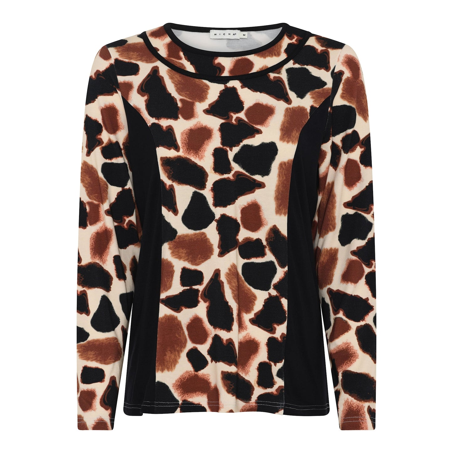 179 188 Animal Print Block Side L/S Top Black/Tan