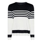 180 142 Pleat Chiffon Slve Pearl O-Neck Navy/White