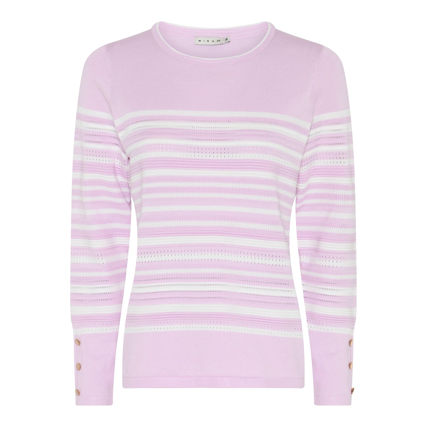 180 172 Stripe O-Neck Jumper Button Slve Rose/White