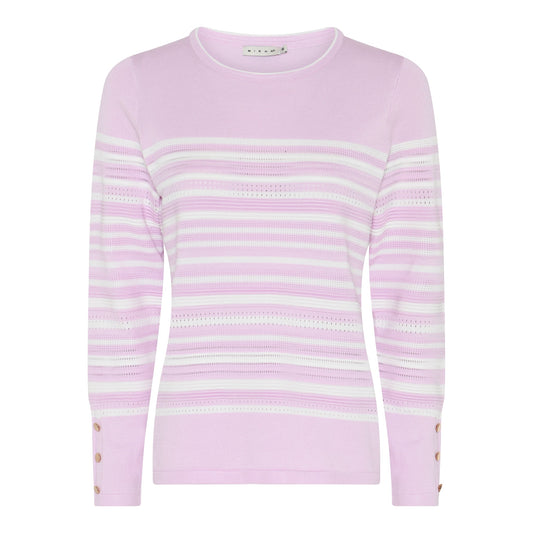 180 172 Stripe O-Neck Jumper Button Slve Rose/White
