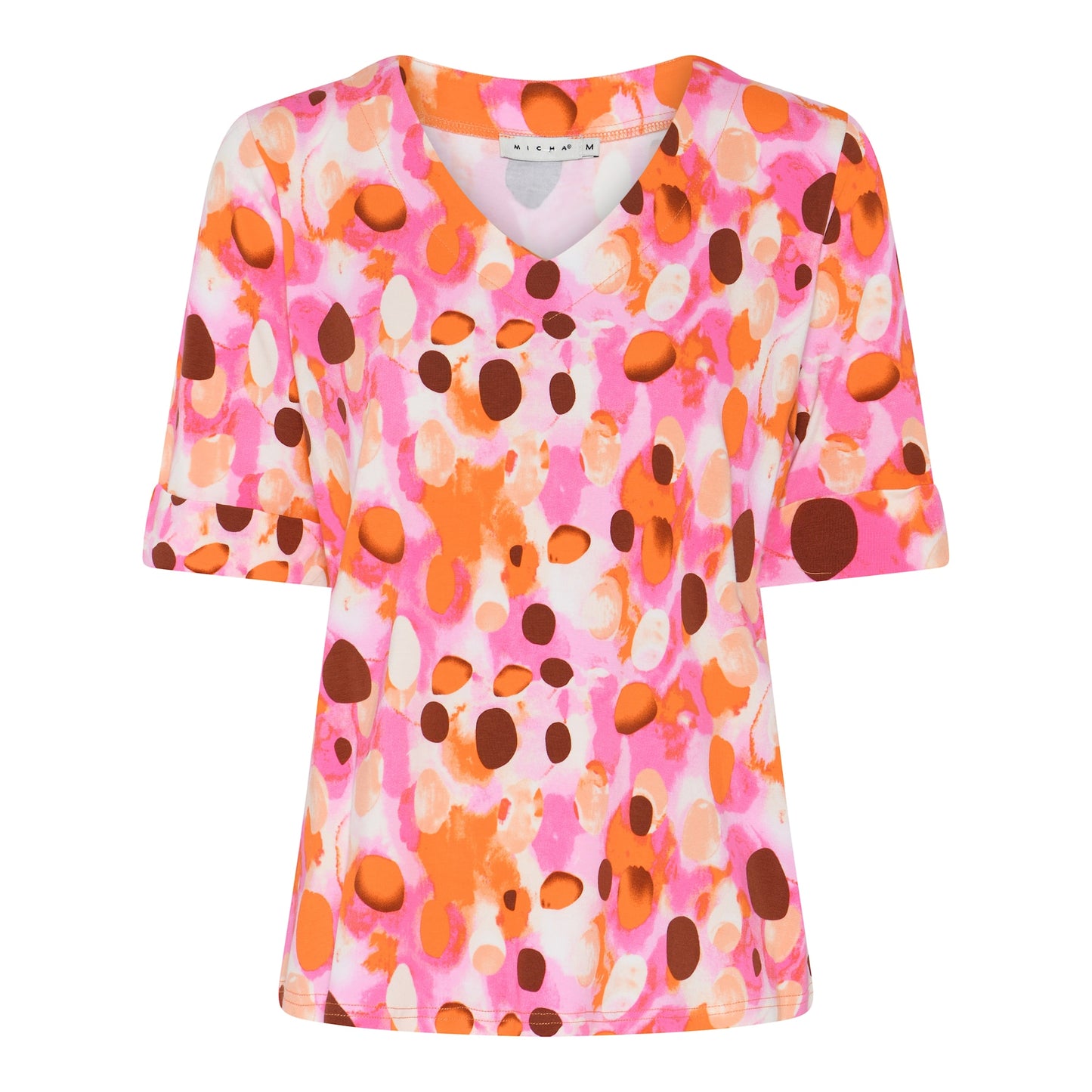181 185 S/S V-Neck Printed Top Pink/Orange