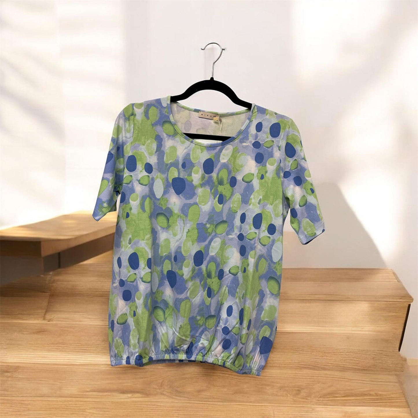 181 186 Spot Print Elastic S/S O=Neck To Green
