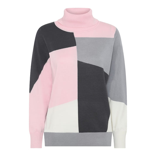 183 111 L/S polo neck jumper grey/rose